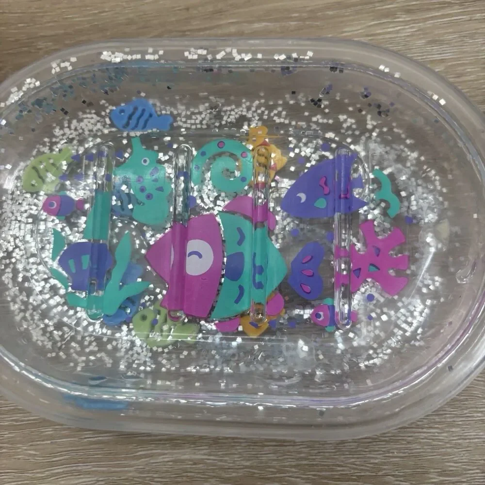 Vintage Y2K Floating Fish Soap Dish Liquid Motion Glitter Acrylic Sea Ocean Core